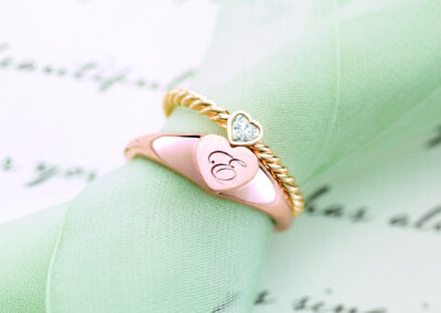 Rose gold ring with heart and imprint, yellow gold diamond ring - Something Beautiful Fine Jewelry